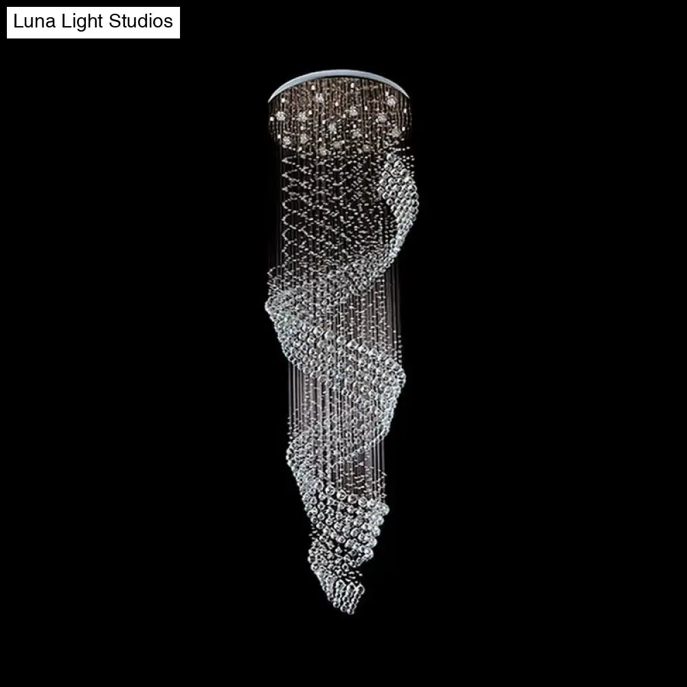 Sleek Spiral LED Pendant Lamp - Clear Crystal, Minimalist Design, Silver Finish - 13-Light Chandelier for Living Room