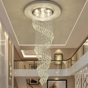 Sleek Spiral LED Pendant Lamp - Clear Crystal, Minimalist Design, Silver Finish - 13-Light Chandelier for Living Room