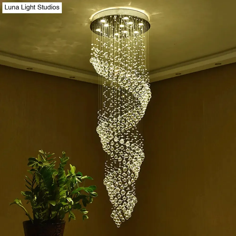 Sleek Spiral LED Pendant Lamp - Clear Crystal, Minimalist Design, Silver Finish - 13-Light Chandelier for Living Room