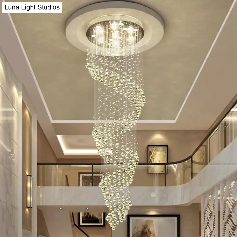 Sleek Spiral LED Pendant Lamp - Clear Crystal, Minimalist Design, Silver Finish - 13-Light Chandelier for Living Room