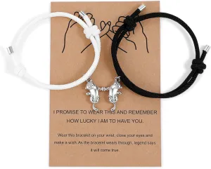 SLOONG 2Pcs Couple Bracelets & Necklaces Otter Bracelet & Necklace Set - Cute Sea Otters Gifts for Mom, Sister, Girlfriend, Boyfriend, Best Friend Forever