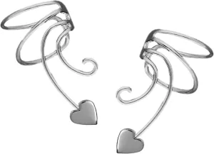 Small Heart Curly Wave Ear Cuff Non-pierced Wrap Earrings in Sterling Silver a Pair