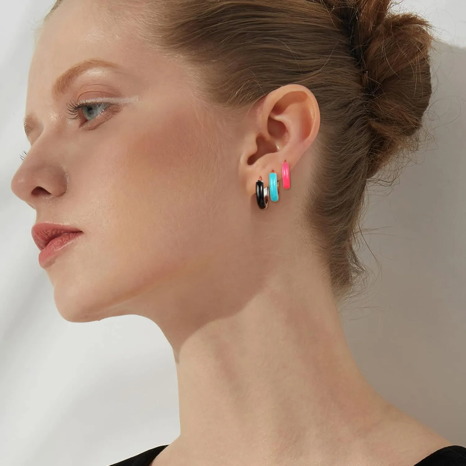 Small Hoop Enamel Earrings for Women, 18K Gold Plated Colorful Hypoallergenic Cute Cubic Zirconia Huggie Earring Gifts for Women