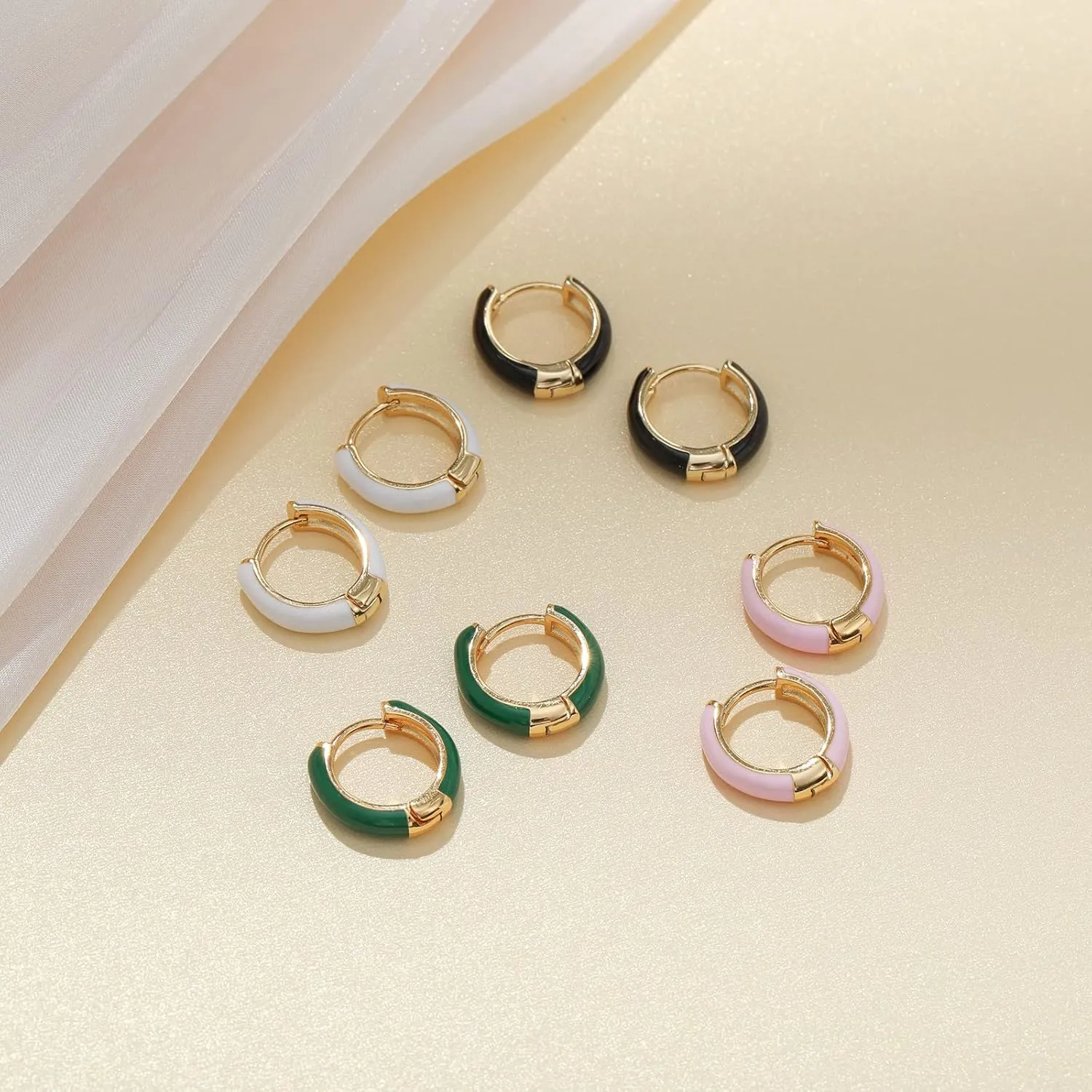 Small Hoop Enamel Earrings for Women, 18K Gold Plated Colorful Hypoallergenic Cute Cubic Zirconia Huggie Earring Gifts for Women