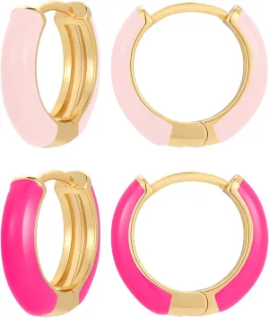 Small Hoop Enamel Earrings for Women, 18K Gold Plated Colorful Hypoallergenic Cute Cubic Zirconia Huggie Earring Gifts for Women