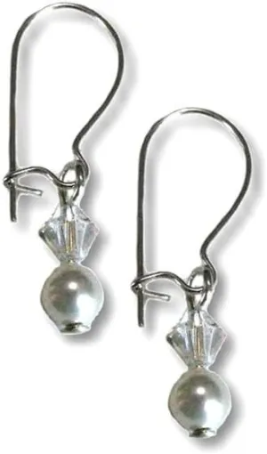 Small Imitation Pearl and Crystal Dangle Earrings Sterling Silver