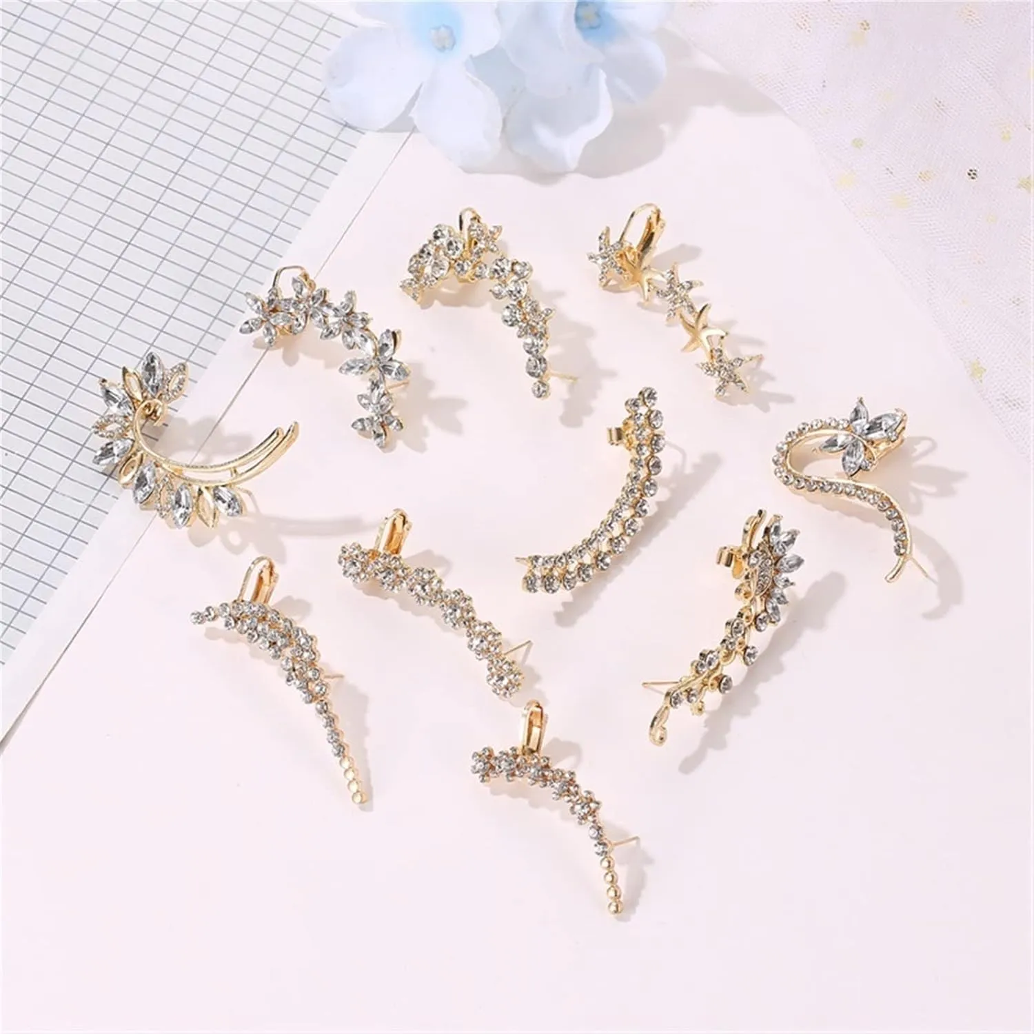 SMDSAZ 1 Piece Boho Crystal Clip On Earrings for Women Trendy Cuff Wrap NO Piercing Ear Female Jewelry Gift (Metal Color : 06)