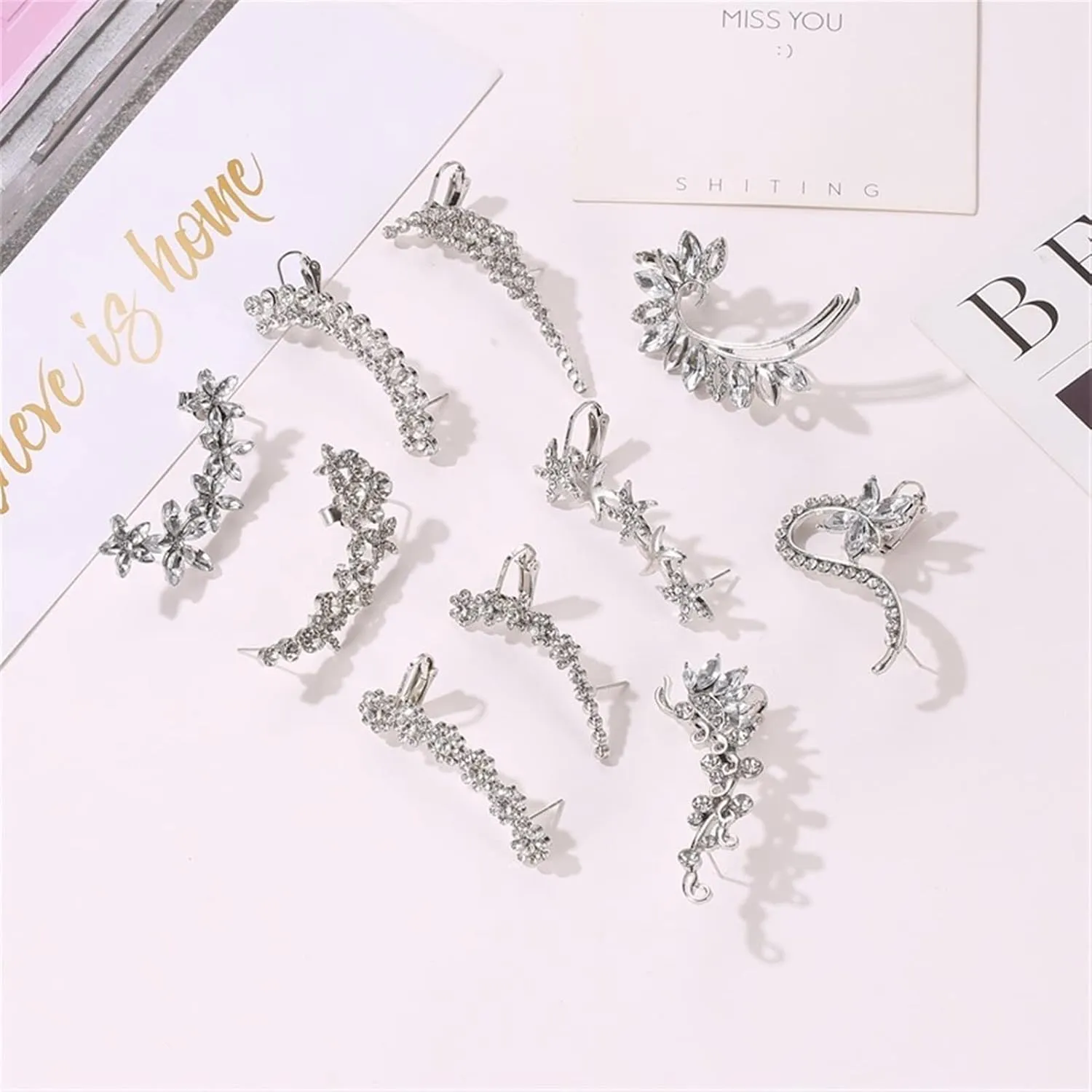 SMDSAZ 1 Piece Boho Crystal Clip On Earrings for Women Trendy Cuff Wrap NO Piercing Ear Female Jewelry Gift (Metal Color : 06)