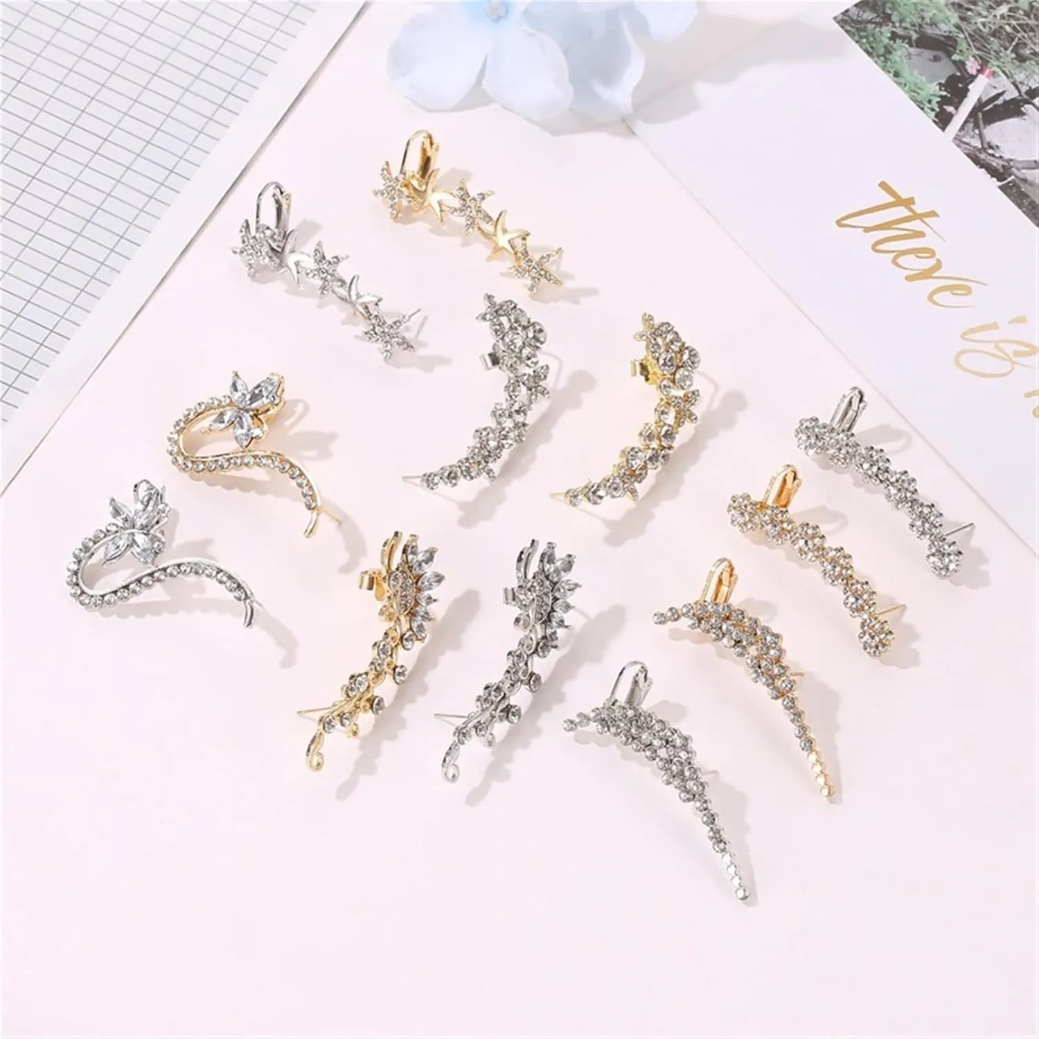 SMDSAZ 1 Piece Boho Crystal Clip On Earrings for Women Trendy Cuff Wrap NO Piercing Ear Female Jewelry Gift (Metal Color : 06)