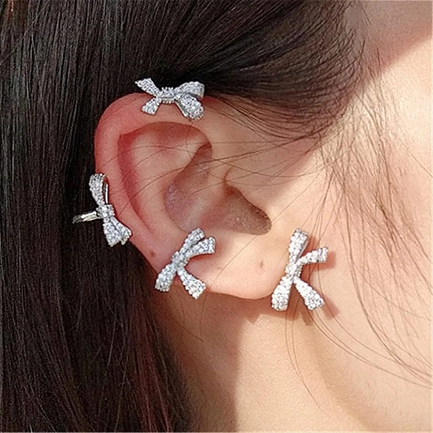 SMDSAZ Shining Zircon Butterfly Ear Cuff Ear Clip for Women Girls Fashion No Piercing Ear Cuff Ear-Hook Party Wedding Jewelry Gift (Metal Color : C Gold Right Ear)