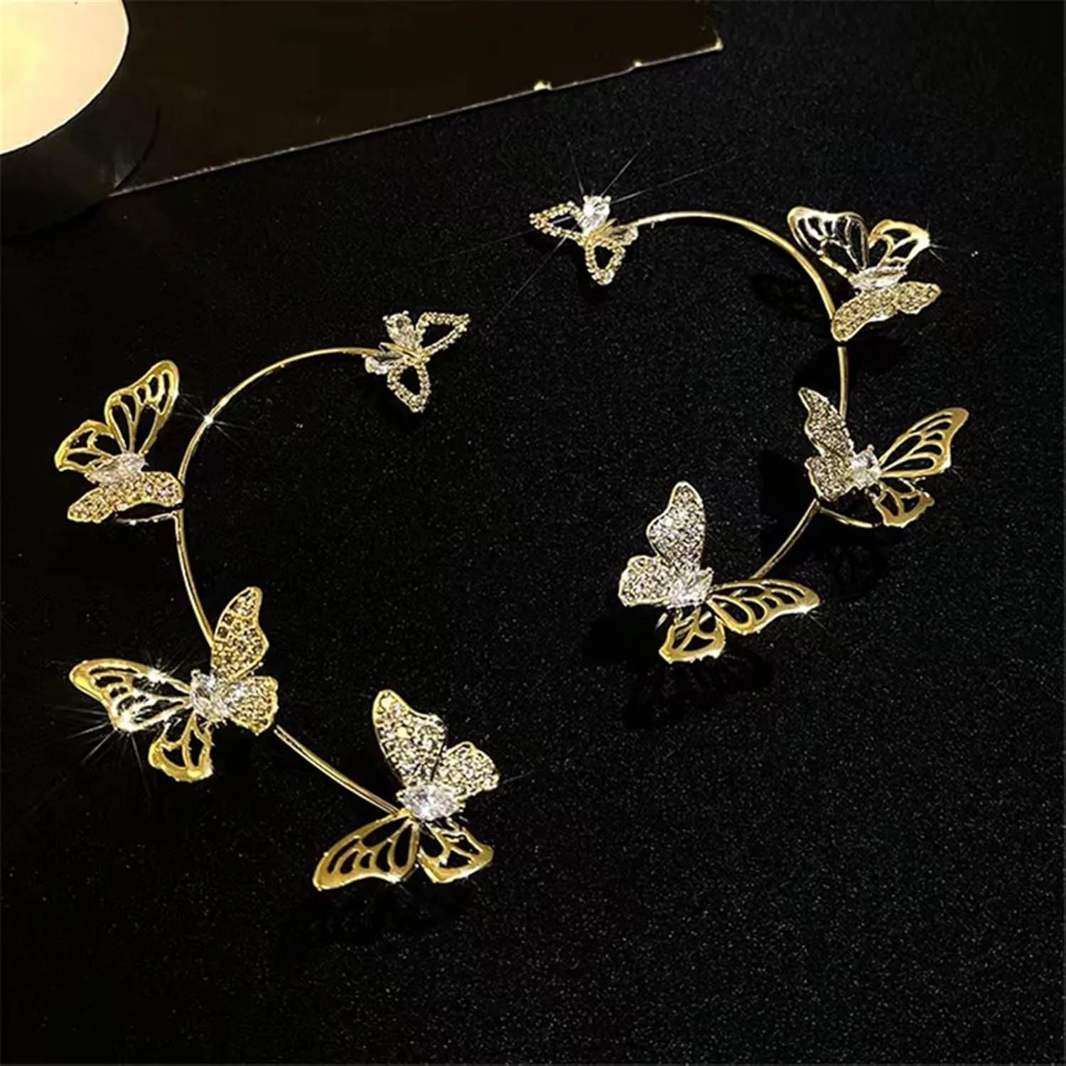 SMDSAZ Shining Zircon Butterfly Ear Cuff Ear Clip for Women Girls Fashion No Piercing Ear Cuff Ear-Hook Party Wedding Jewelry Gift (Metal Color : C Gold Right Ear)