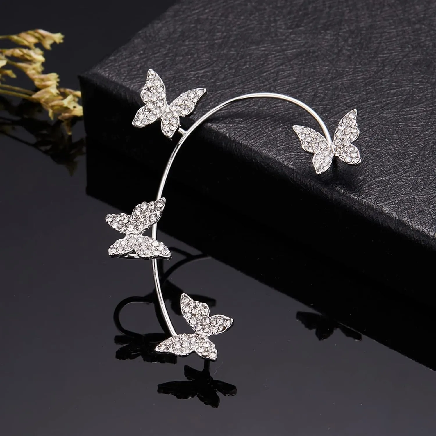 SMDSAZ Shiny Zircon Butterfly Ear Clip Without Piercing Earrings for Women Fashion Wrap EarCuffs Earring Bride Wedding Jewelry (Metal Color : ER21Y1234-1)