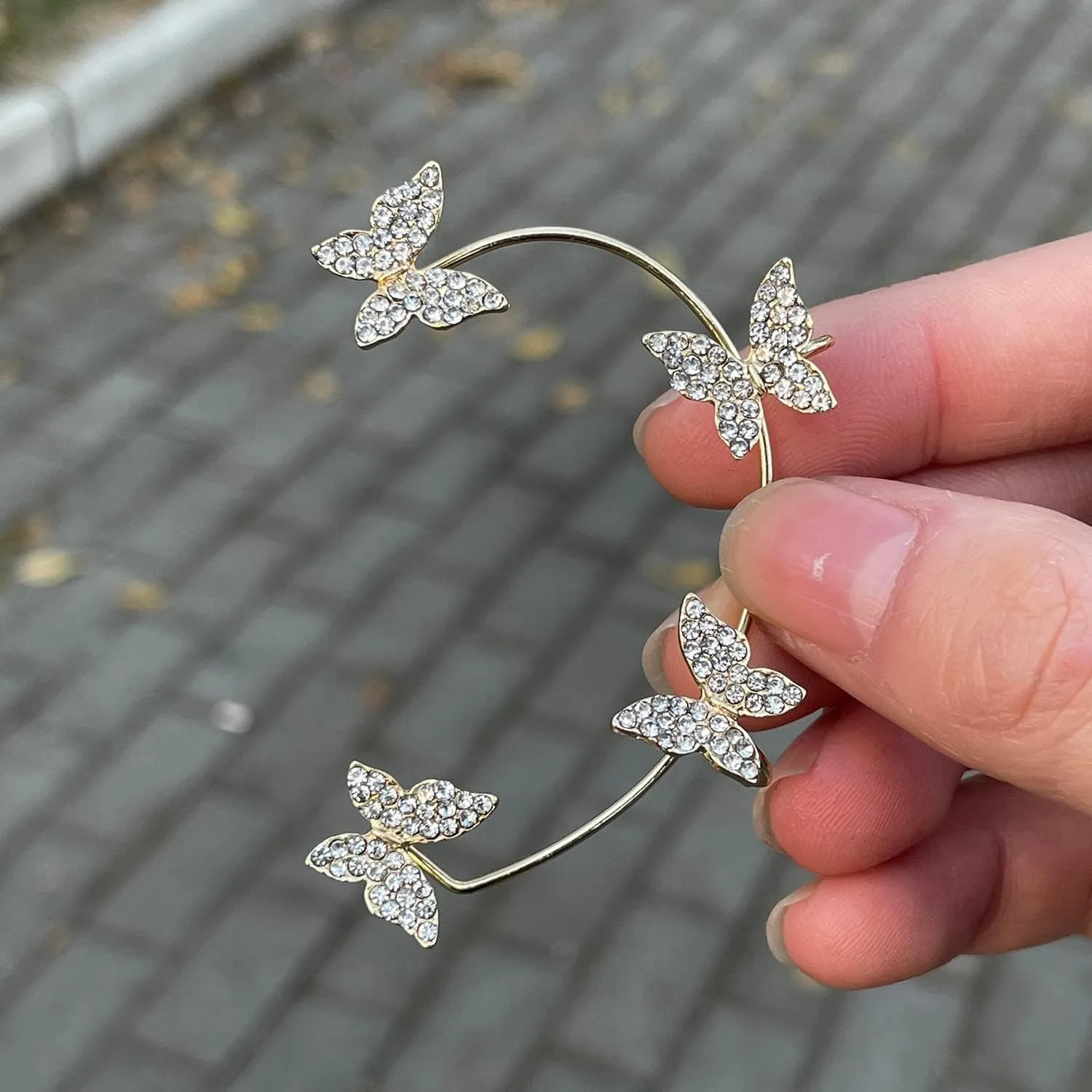 SMDSAZ Shiny Zircon Butterfly Ear Clip Without Piercing Earrings for Women Fashion Wrap EarCuffs Earring Bride Wedding Jewelry (Metal Color : ER21Y1234-1)