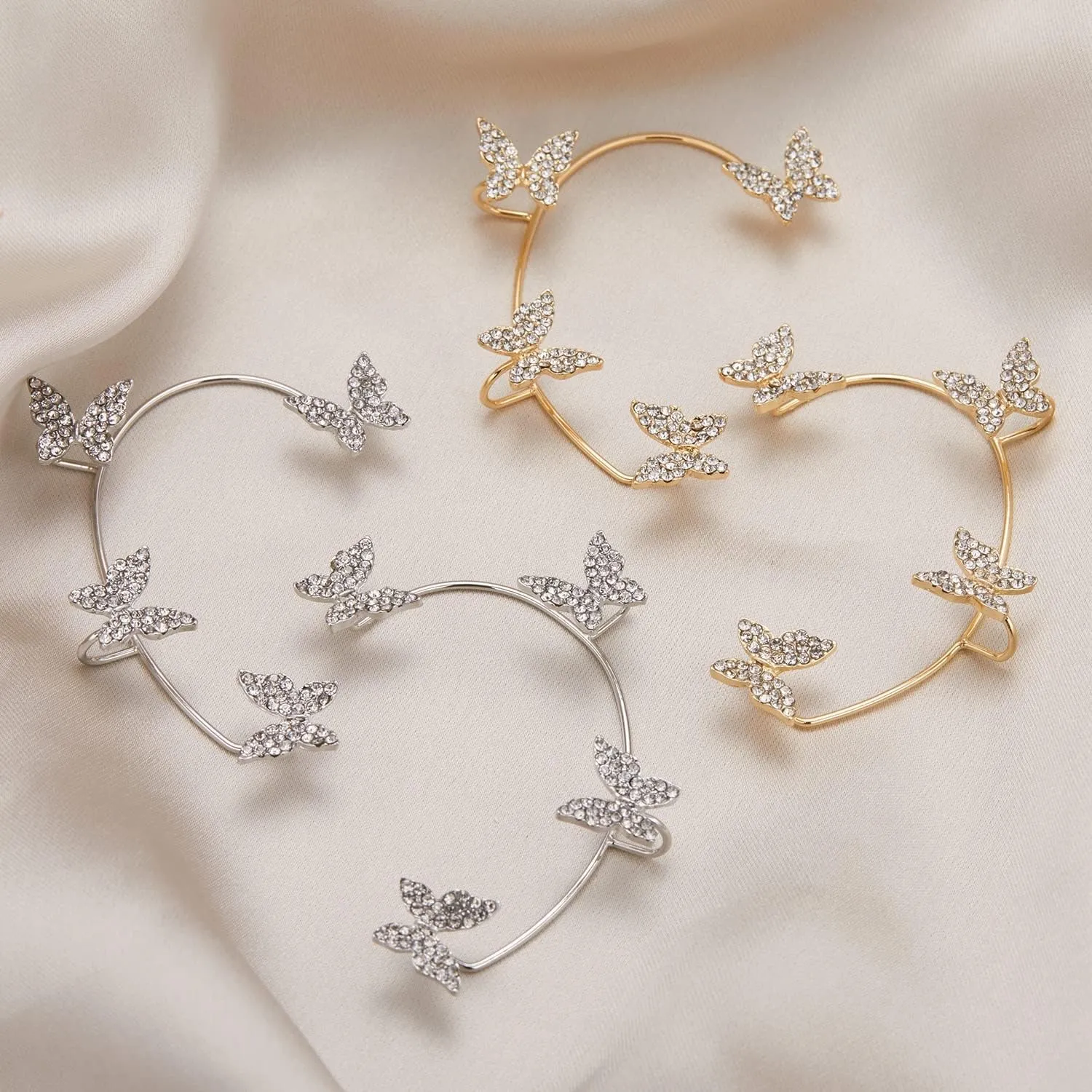 SMDSAZ Shiny Zircon Butterfly Ear Clip Without Piercing Earrings for Women Fashion Wrap EarCuffs Earring Bride Wedding Jewelry (Metal Color : ER21Y1234-1)
