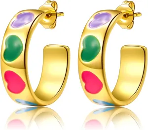 Smiley Face Earrings For Women 14K Gold 925 Sterling Silver Post Earring,Small Open Huggie Hoop Earrings Enamel Jewelry