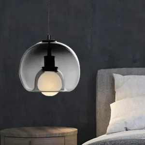 Smoke/Cognac Glass Dual Hemisphere Pendant - Minimalist 1 Light Ceiling Lamp