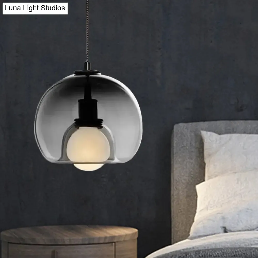 Smoke/Cognac Glass Dual Hemisphere Pendant - Minimalist 1 Light Ceiling Lamp