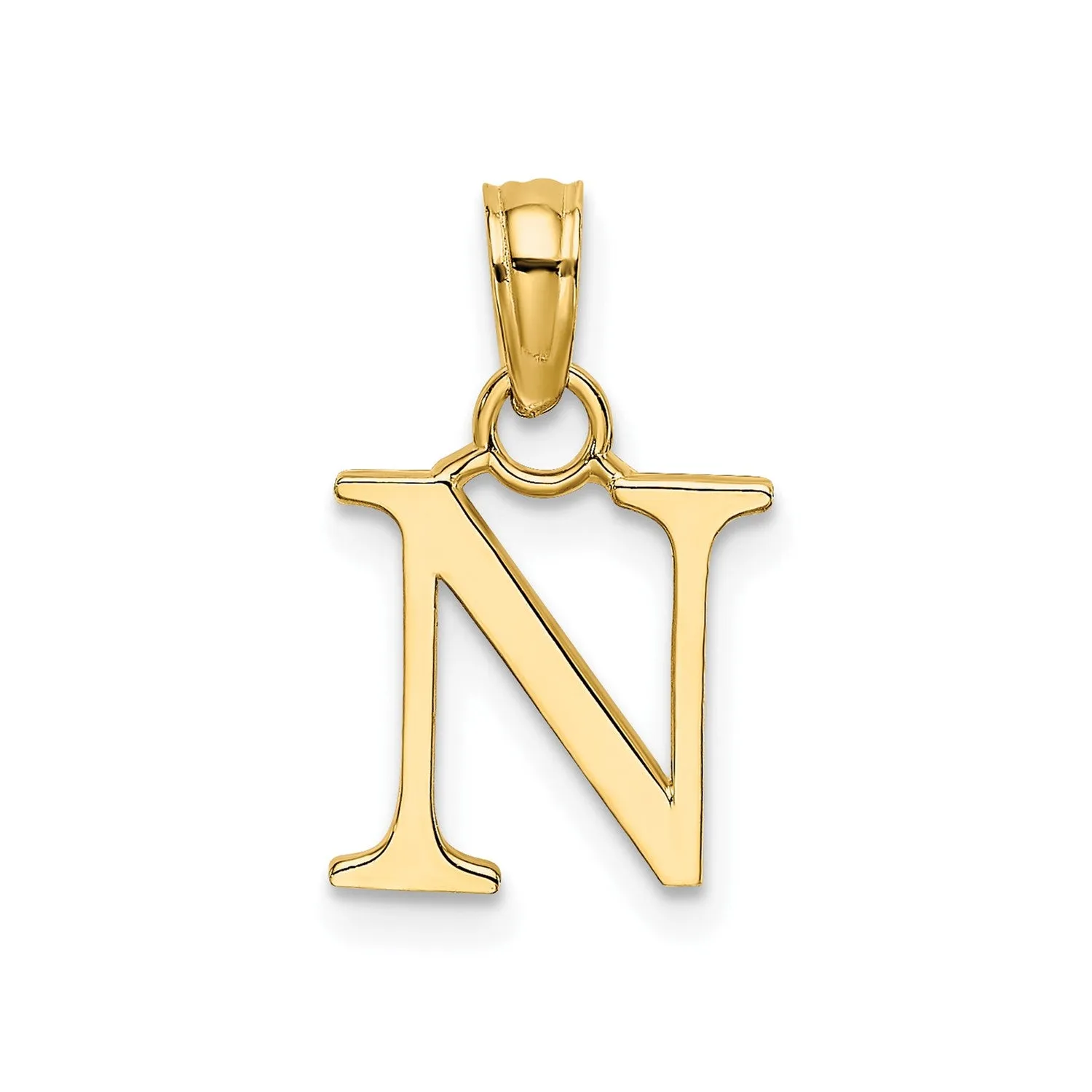 Solid 14K Gold Polished Block Initial Letter Pendants, 12x10mm