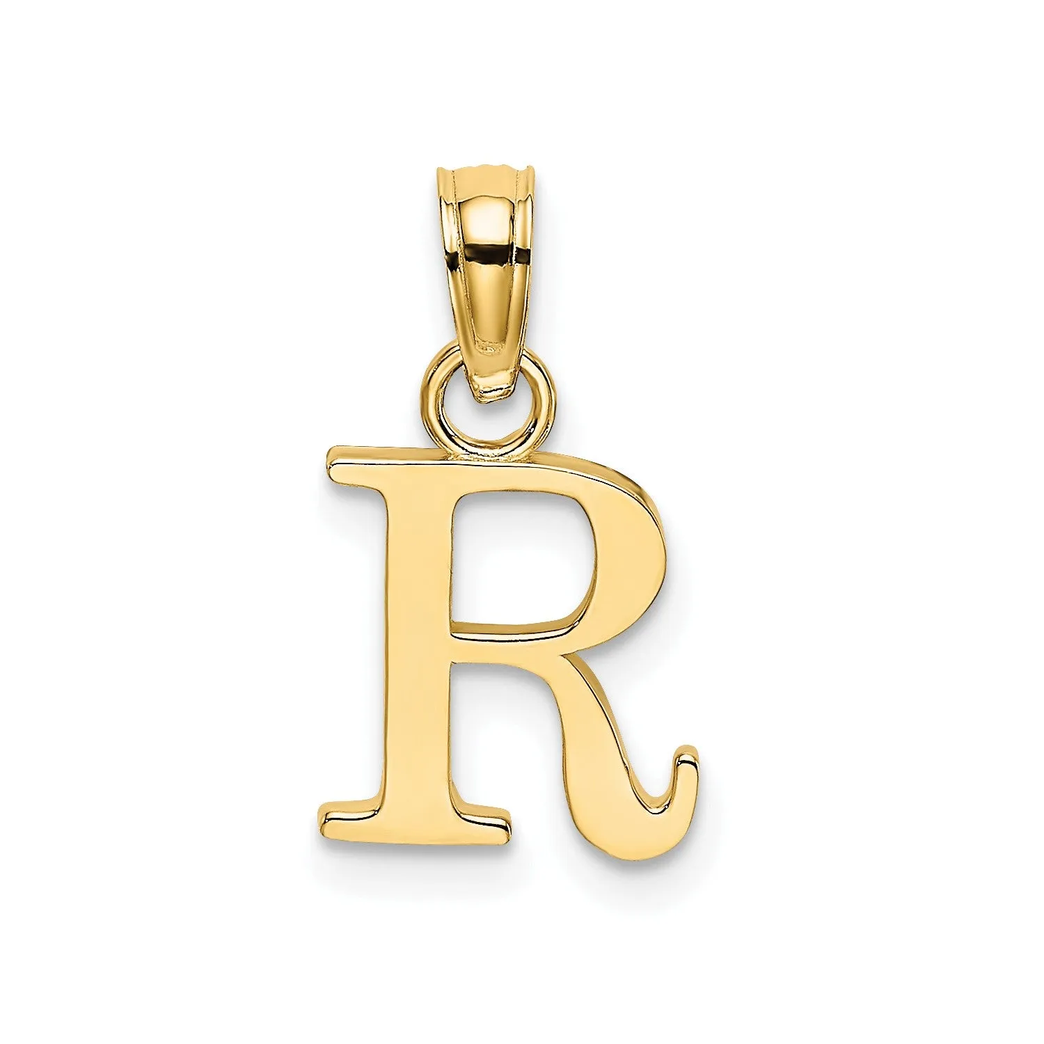 Solid 14K Gold Polished Block Initial Letter Pendants, 12x10mm