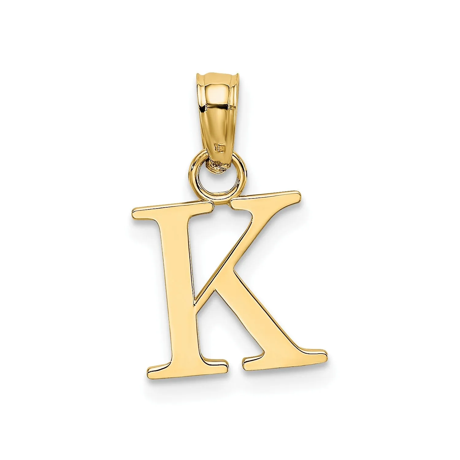 Solid 14K Gold Polished Block Initial Letter Pendants, 12x10mm