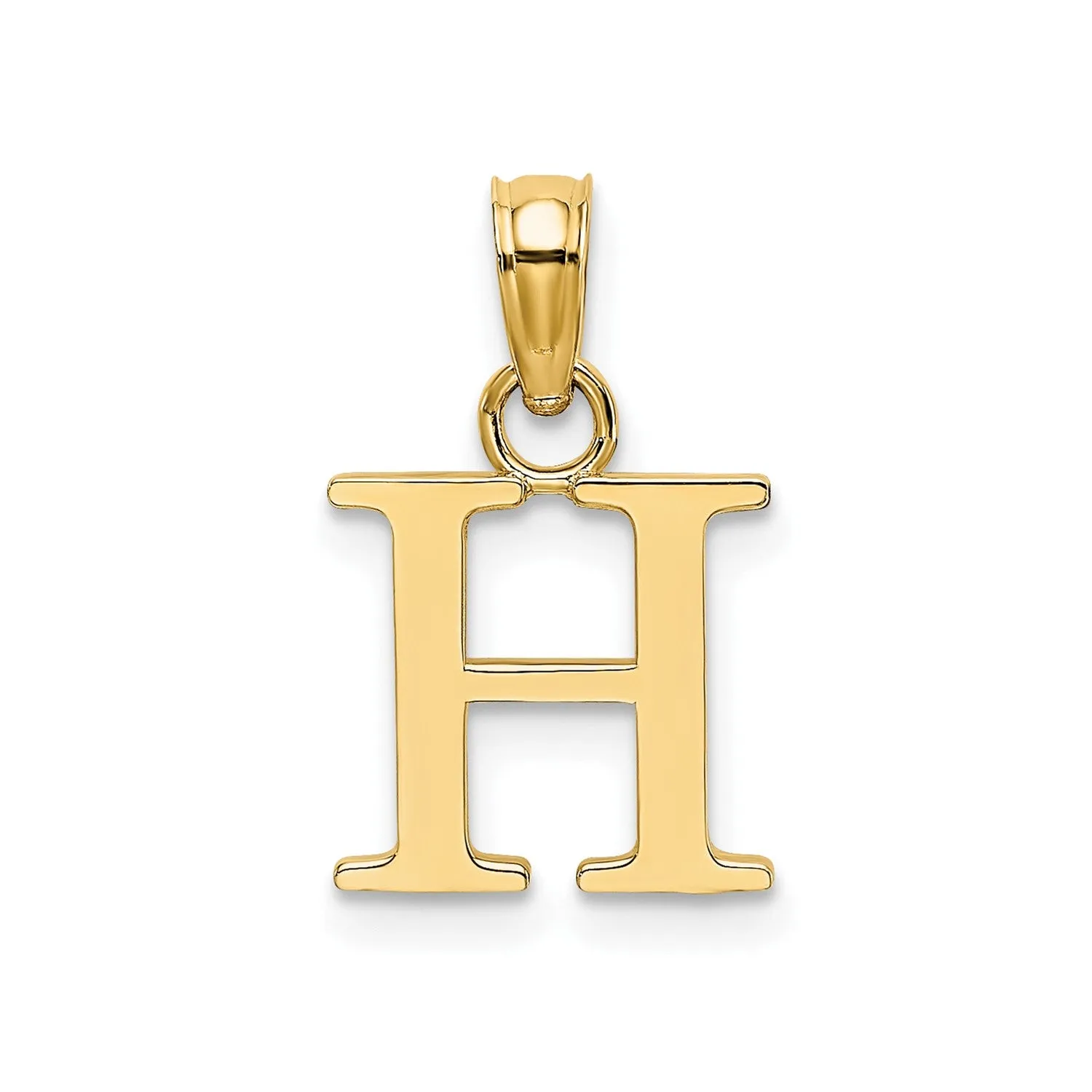 Solid 14K Gold Polished Block Initial Letter Pendants, 12x10mm
