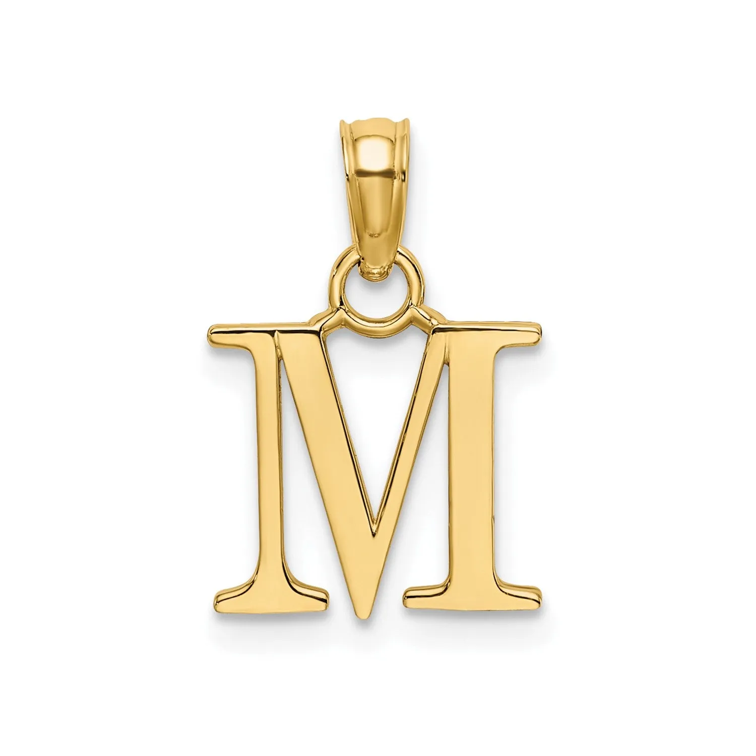 Solid 14K Gold Polished Block Initial Letter Pendants, 12x10mm