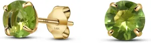 Solid 14K Yellow Gold Round Solitaire Simulated-Birthstone Minimalist Stud Earring