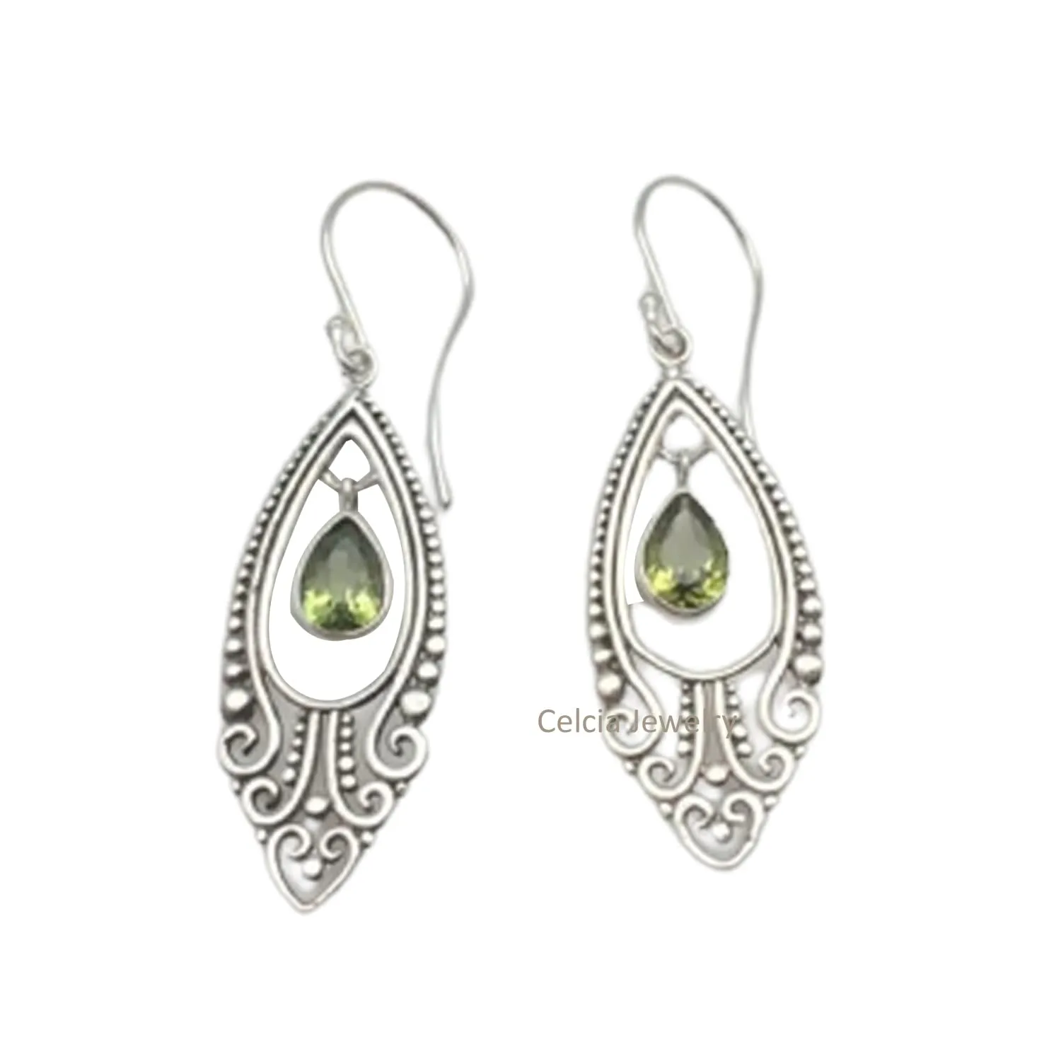 Solid 925 Sterling Silver Dangle Drop Earrings for Women, Green Peridot Natural Gemstone Beautiful Handcrafted August Birthstone Earrings