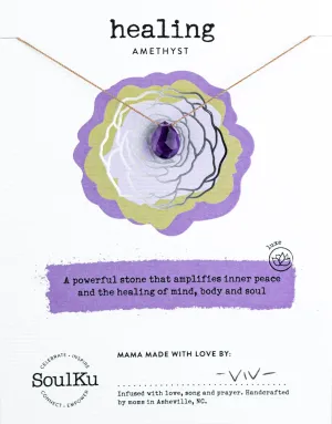 SoulKu Amethyst Luxe Necklace for Healing, Empowerment Jewelry, Handcrafted Necklace For Women, Gift For Mom, Nylon Cord & Sterling Silver Clasp & Extender