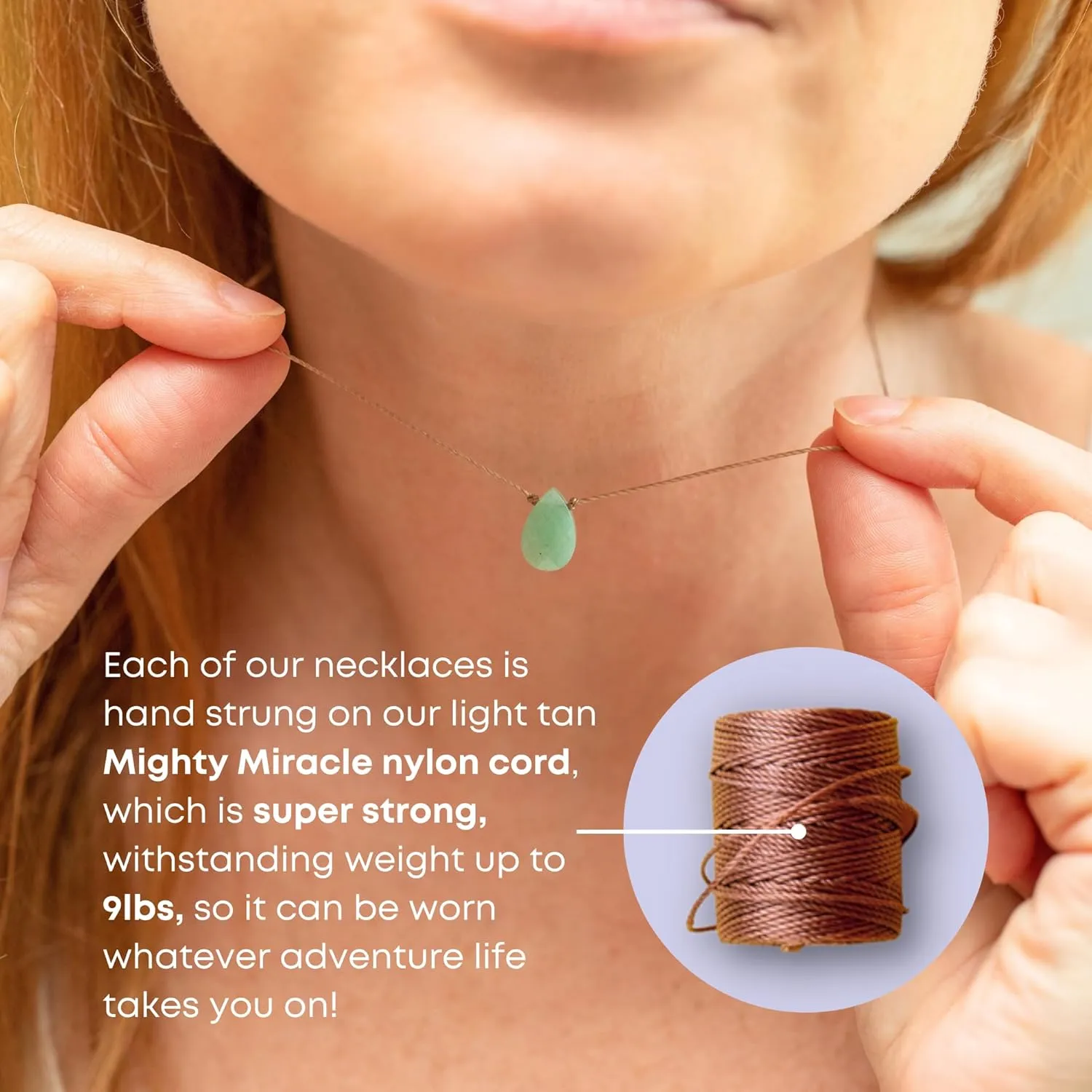 SOULKU Beach Gemstone Necklace, 16-18 Inch Adjustable Length, Nylon Cord & Stainless Steel Hardware, Handmade Waterproof Necklace