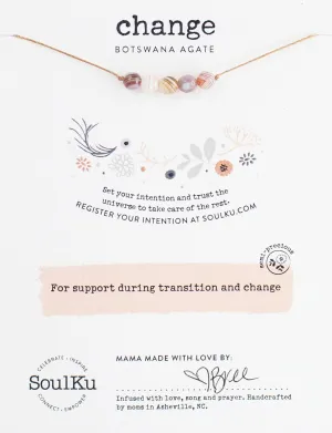 SoulKu Botswana Agate Gemstone Necklace to support Change, Handcrafted Empowering Necklace, Inspirational Jewelry For Women, Nylon Cord & Stainless Steel Lobster Clasp & Extender