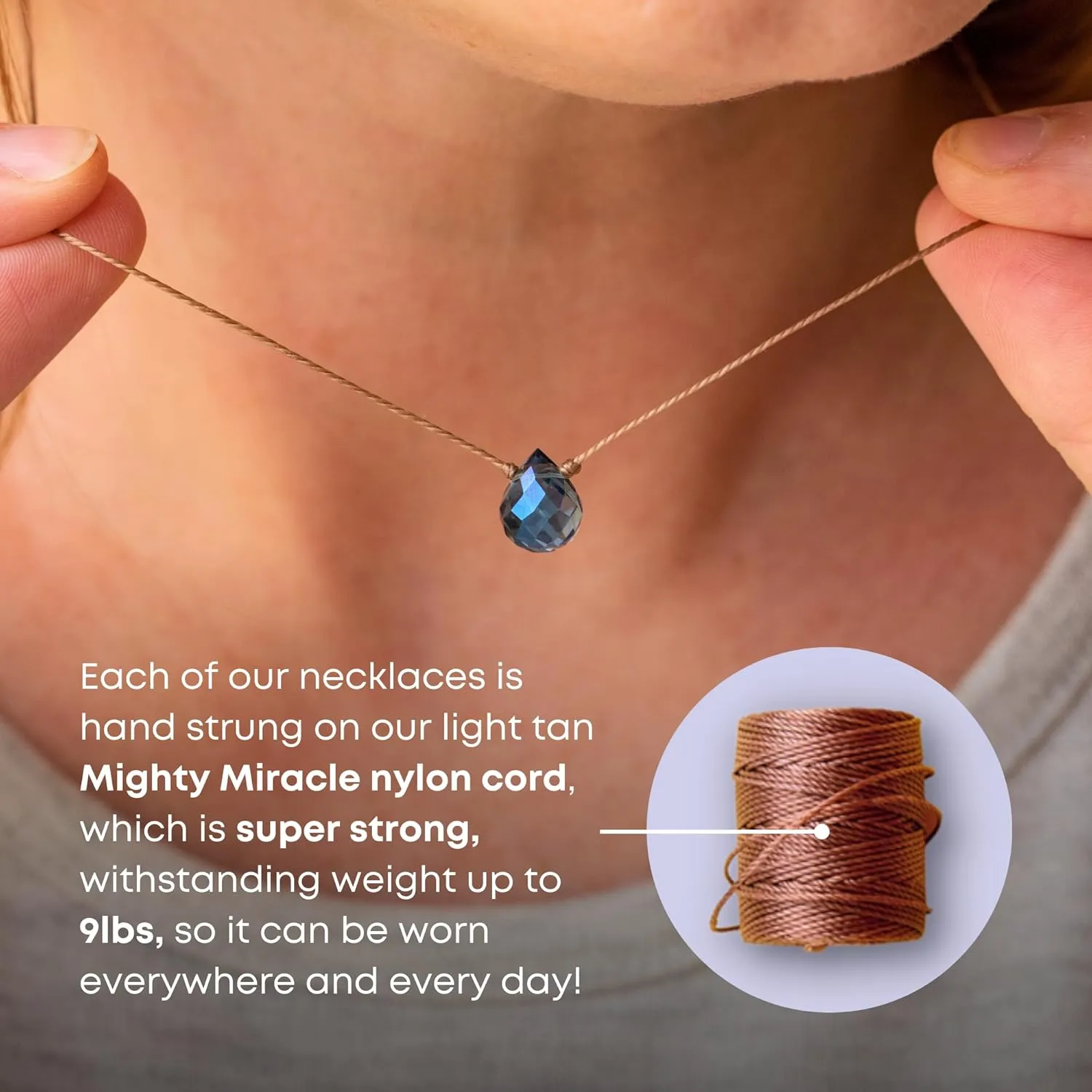 SoulKu Botswana Agate Gemstone Necklace to support Change, Handcrafted Empowering Necklace, Inspirational Jewelry For Women, Nylon Cord & Stainless Steel Lobster Clasp & Extender
