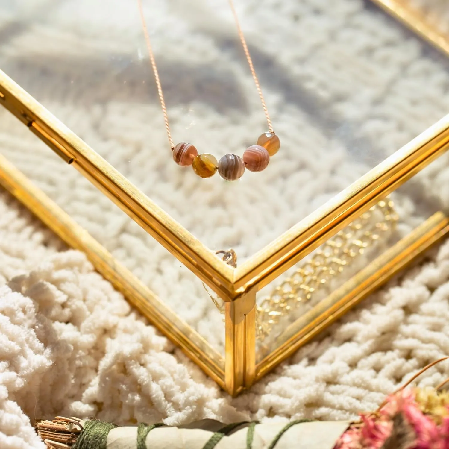 SoulKu Botswana Agate Gemstone Necklace to support Change, Handcrafted Empowering Necklace, Inspirational Jewelry For Women, Nylon Cord & Stainless Steel Lobster Clasp & Extender
