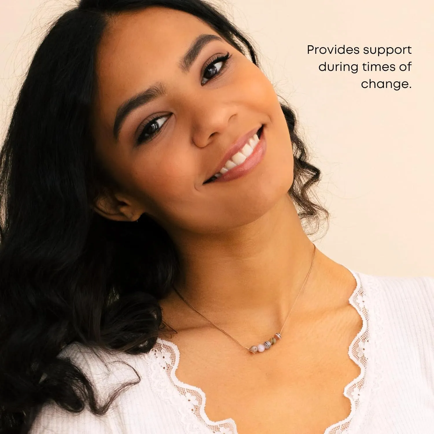 SoulKu Botswana Agate Gemstone Necklace to support Change, Handcrafted Empowering Necklace, Inspirational Jewelry For Women, Nylon Cord & Stainless Steel Lobster Clasp & Extender