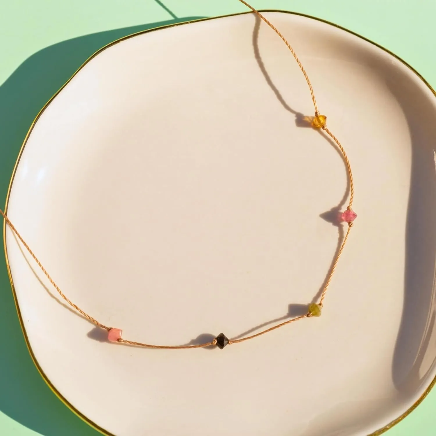 SoulKu Rainbow Tourmaline Celestial Necklace for Happiness, Handcrafted Empowering Necklace, Inspirational Jewelry For Women, Nylon Cord & Stainless Steel Lobster Clasp & Extender