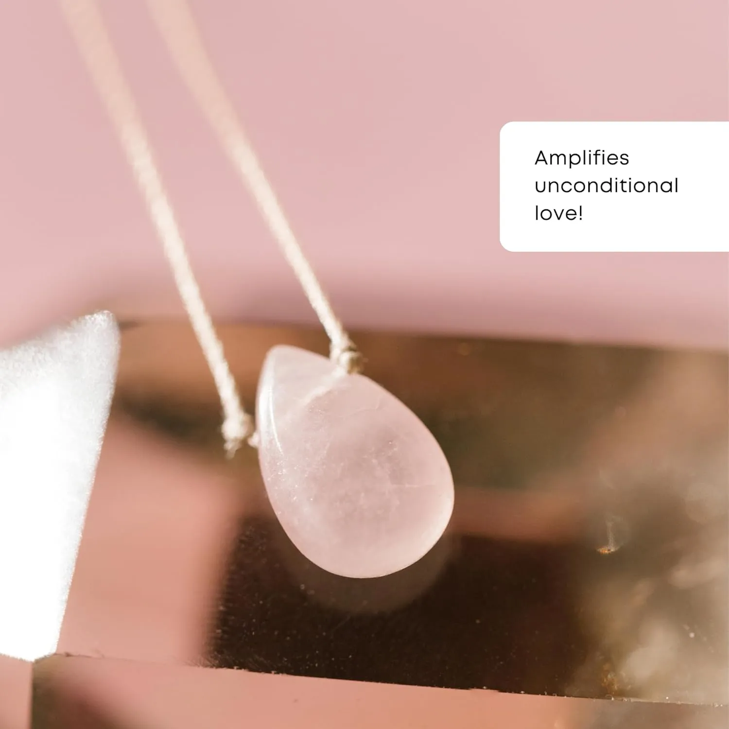 SoulKu Rose Quartz Soul Full of Light Necklace for Love, Handcrafted Empowering Necklace, Inspirational Jewelry For Women, Nylon Cord & Stainless Steel Lobster Clasp & Extender