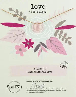 SoulKu Rose Quartz Soul Full of Light Necklace for Love, Handcrafted Empowering Necklace, Inspirational Jewelry For Women, Nylon Cord & Stainless Steel Lobster Clasp & Extender