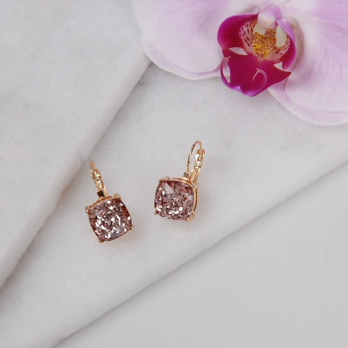 Sparkly Square Earrings for Women - Colorful Leverback Dangle Earrings for Women, Large Glitter Statement Earrings