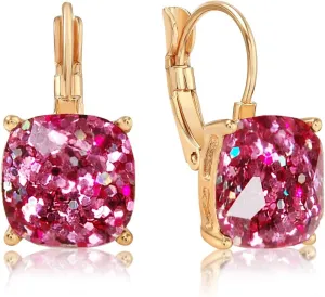 Sparkly Square Earrings for Women - Colorful Leverback Dangle Earrings for Women, Large Glitter Statement Earrings