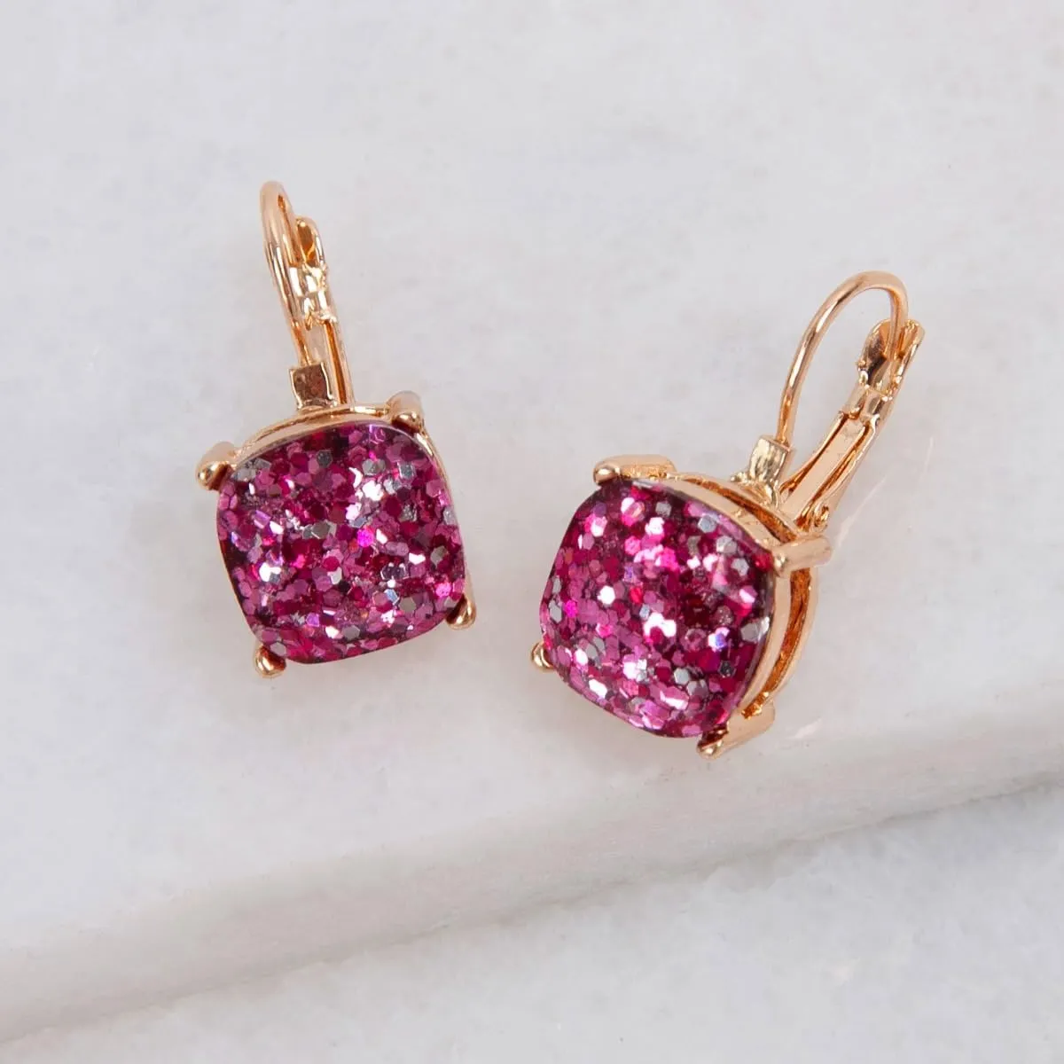 Sparkly Square Earrings for Women - Colorful Leverback Dangle Earrings for Women, Large Glitter Statement Earrings
