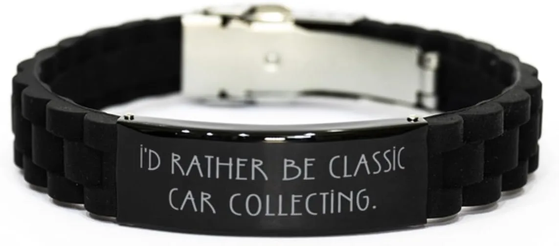 Special Classic Car Collecting Gifts, I'd Rather Be Classic Car, Best Black Glidelock Clasp Bracelet For Friends From Friends, Friends bracelet, Black bracelet, Bracelet gift, Friendship bracelet