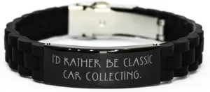 Special Classic Car Collecting Gifts, I'd Rather Be Classic Car, Best Black Glidelock Clasp Bracelet For Friends From Friends, Friends bracelet, Black bracelet, Bracelet gift, Friendship bracelet