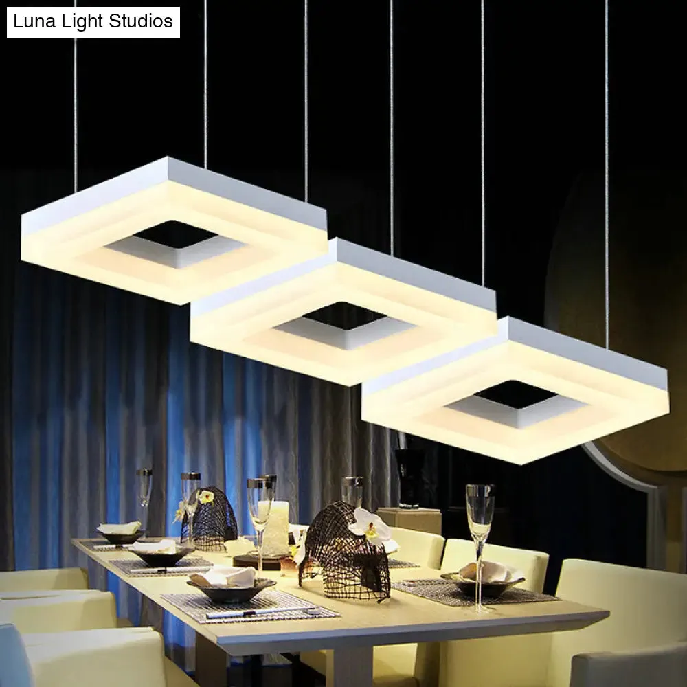 Square Minimalist Pendant Light with Multi-Light Acrylic Heads - Black/White LED, Warm/White Glow