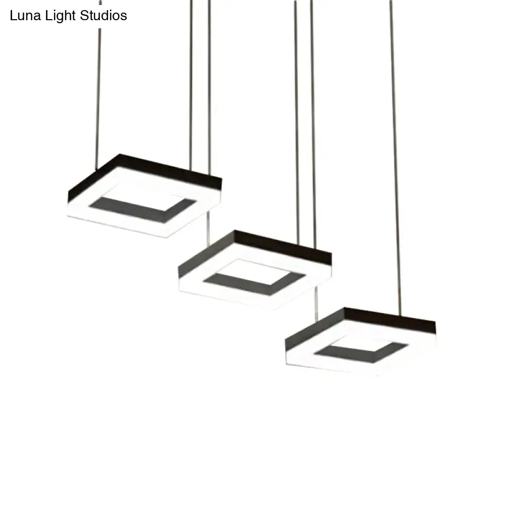 Square Minimalist Pendant Light with Multi-Light Acrylic Heads - Black/White LED, Warm/White Glow