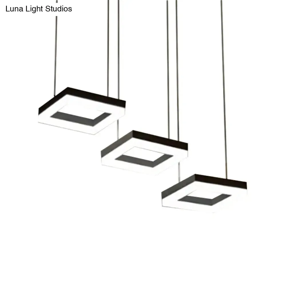 Square Minimalist Pendant Light with Multi-Light Acrylic Heads - Black/White LED, Warm/White Glow