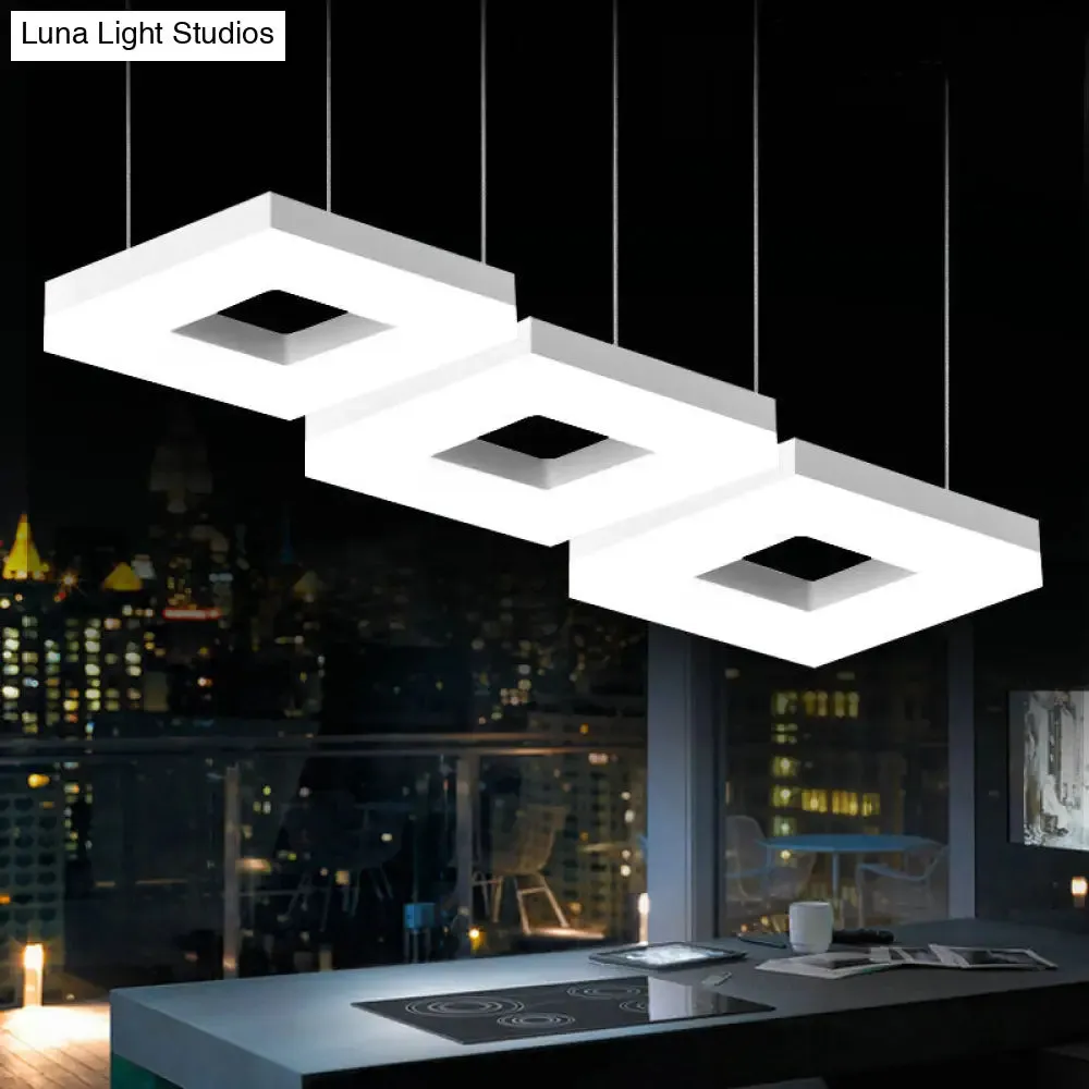 Square Minimalist Pendant Light with Multi-Light Acrylic Heads - Black/White LED, Warm/White Glow