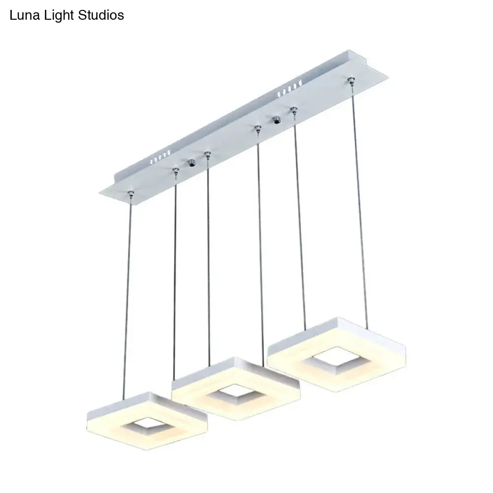 Square Minimalist Pendant Light with Multi-Light Acrylic Heads - Black/White LED, Warm/White Glow