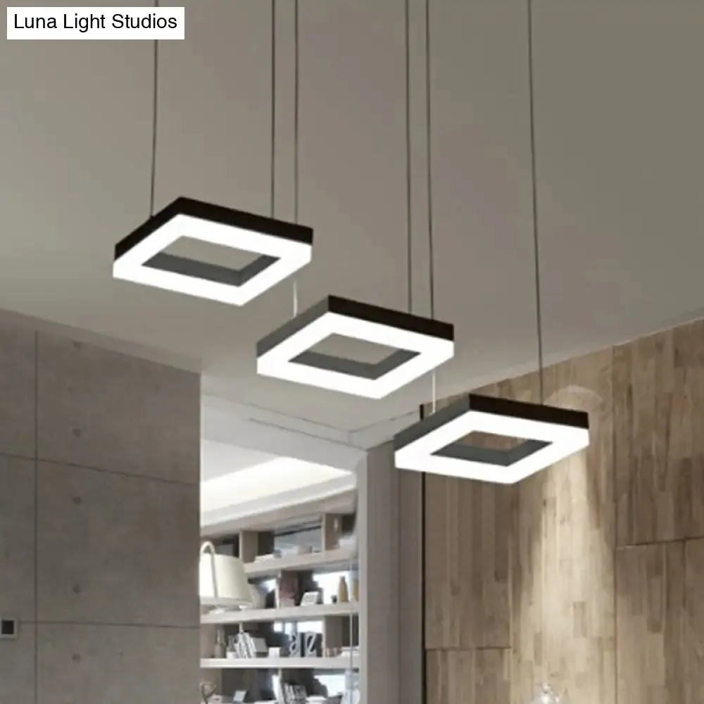 Square Minimalist Pendant Light with Multi-Light Acrylic Heads - Black/White LED, Warm/White Glow