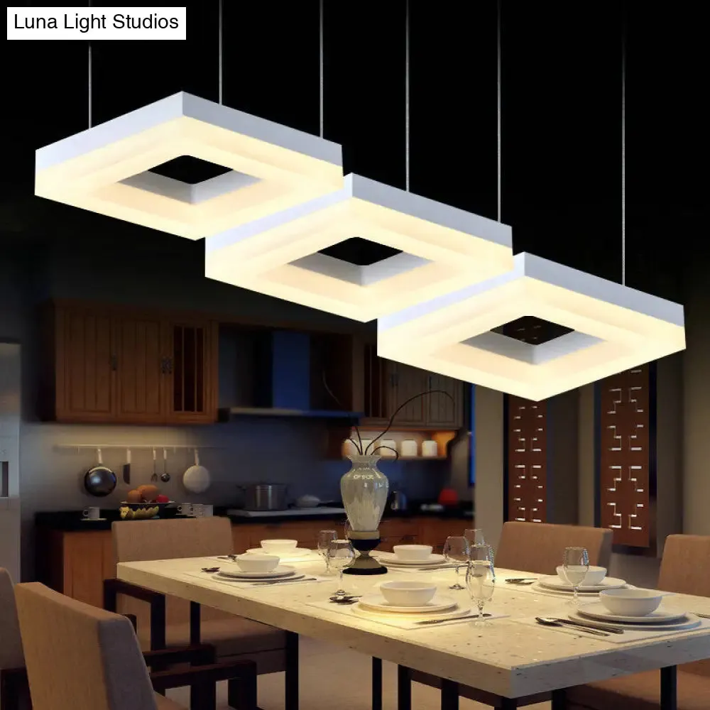 Square Minimalist Pendant Light with Multi-Light Acrylic Heads - Black/White LED, Warm/White Glow