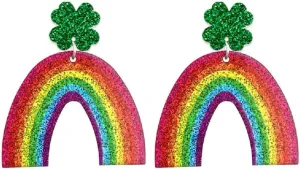 St. Patrick's Day Earrings Green Irish Shamrock Dangle Earrings for Women Glitter Lucky Four Leaf Clover Rainbow Beer Acrylic Drop Earrings Holiday Jewelry Gifts